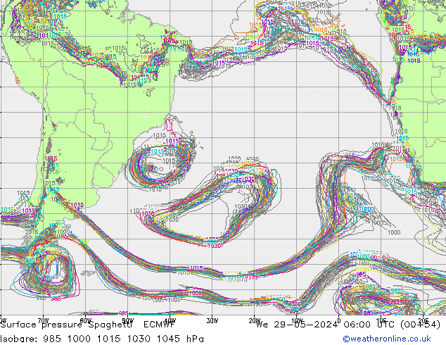 Luchtdruk op zeeniveau Spaghetti ECMWF wo 29.05.2024 06 UTC