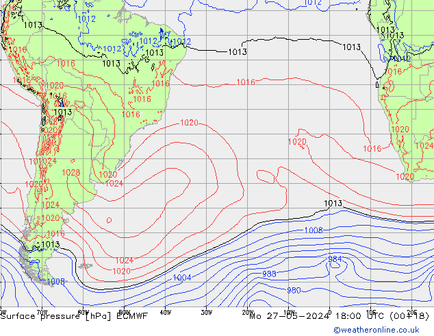 Atmosférický tlak ECMWF Po 27.05.2024 18 UTC