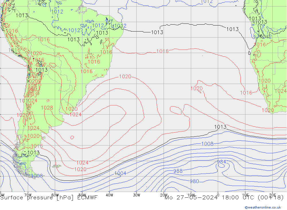 Surface pressure ECMWF Mo 27.05.2024 18 UTC