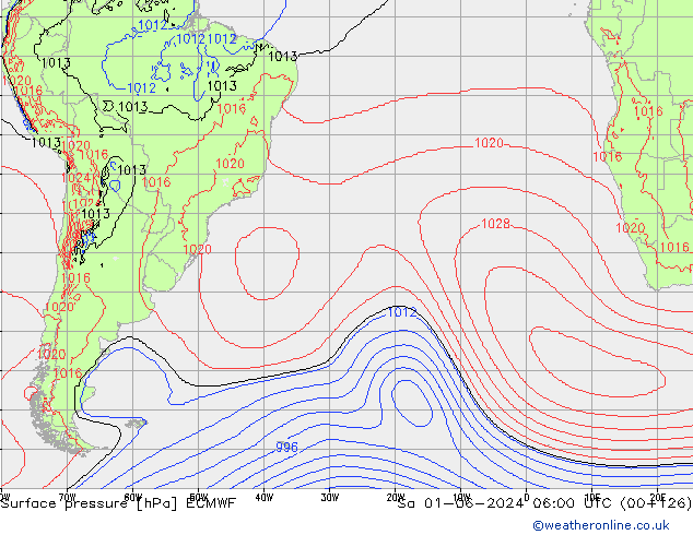 Surface pressure ECMWF Sa 01.06.2024 06 UTC