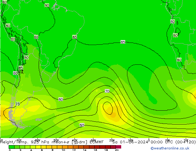 Height/Temp. 925 hPa ECMWF so. 01.06.2024 00 UTC