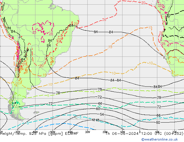 Geop./Temp. 925 hPa ECMWF jue 06.06.2024 12 UTC