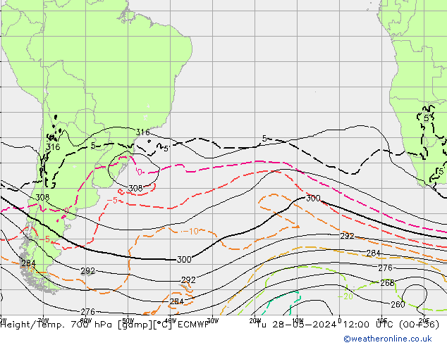 Height/Temp. 700 hPa ECMWF Tu 28.05.2024 12 UTC