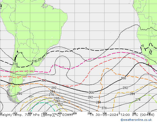 Height/Temp. 700 hPa ECMWF Th 30.05.2024 12 UTC