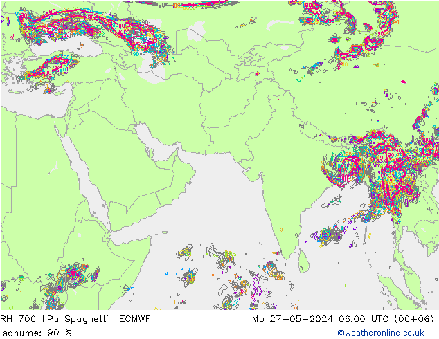 RH 700 hPa Spaghetti ECMWF Po 27.05.2024 06 UTC