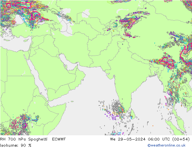 RH 700 hPa Spaghetti ECMWF St 29.05.2024 06 UTC