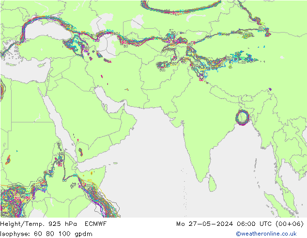 Yükseklik/Sıc. 925 hPa ECMWF Pzt 27.05.2024 06 UTC