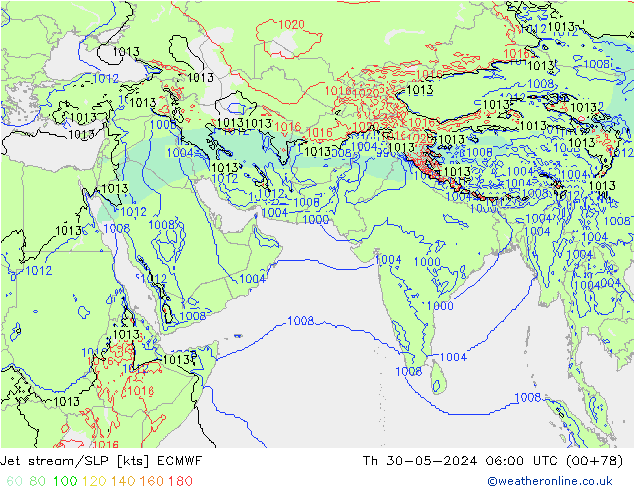 Jet stream ECMWF Qui 30.05.2024 06 UTC