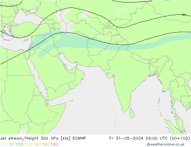 Prąd strumieniowy ECMWF pt. 31.05.2024 06 UTC