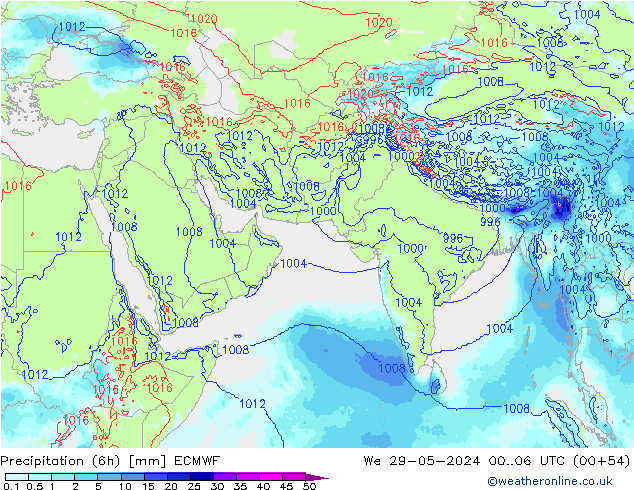 Precipitation (6h) ECMWF St 29.05.2024 06 UTC