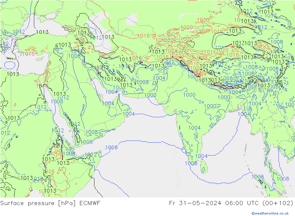 Surface pressure ECMWF Fr 31.05.2024 06 UTC