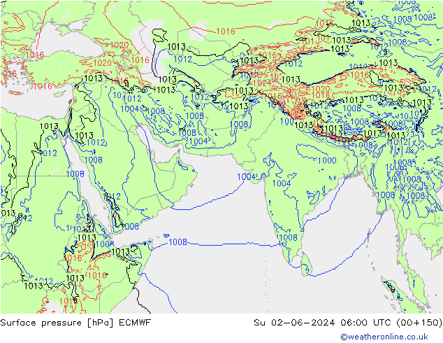 Yer basıncı ECMWF Paz 02.06.2024 06 UTC