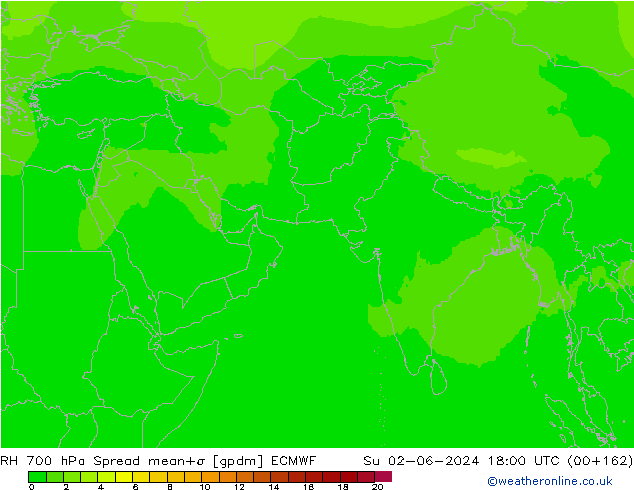 Humidité rel. 700 hPa Spread ECMWF dim 02.06.2024 18 UTC
