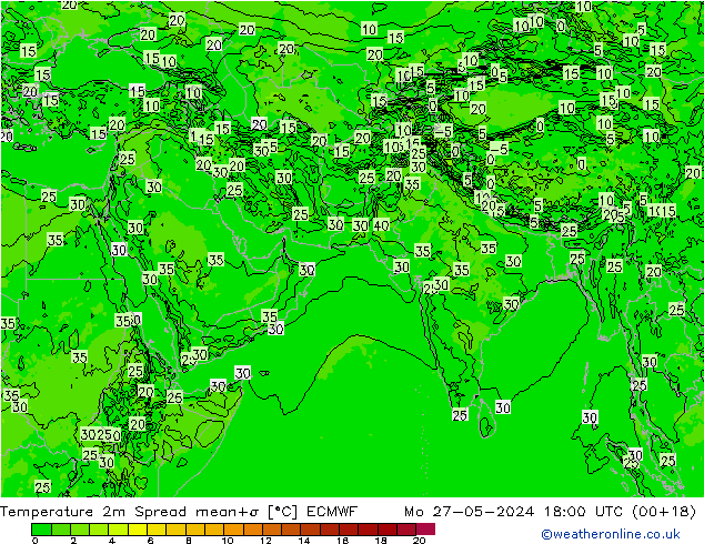 Temperature 2m Spread ECMWF Po 27.05.2024 18 UTC