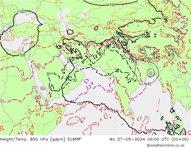 Yükseklik/Sıc. 850 hPa ECMWF Pzt 27.05.2024 06 UTC