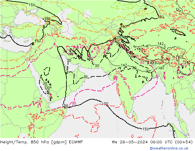 Height/Temp. 850 hPa ECMWF St 29.05.2024 06 UTC