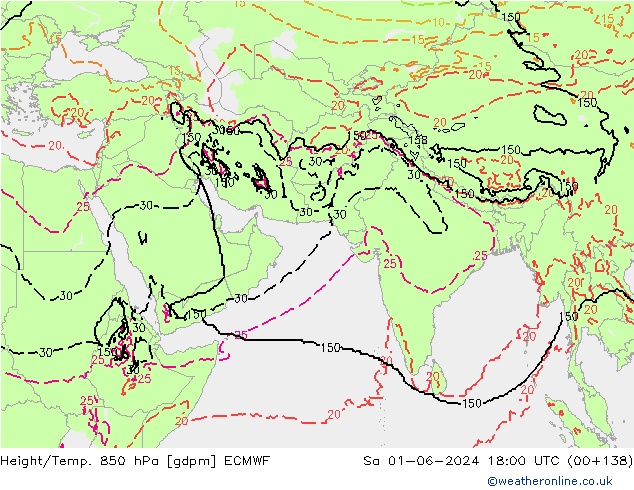 Yükseklik/Sıc. 850 hPa ECMWF Cts 01.06.2024 18 UTC