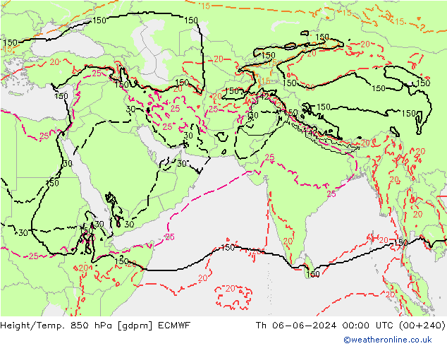 Height/Temp. 850 hPa ECMWF Th 06.06.2024 00 UTC