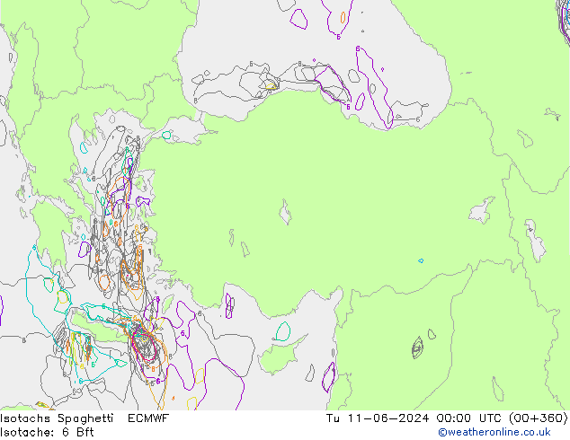 Isotachs Spaghetti ECMWF вт 11.06.2024 00 UTC