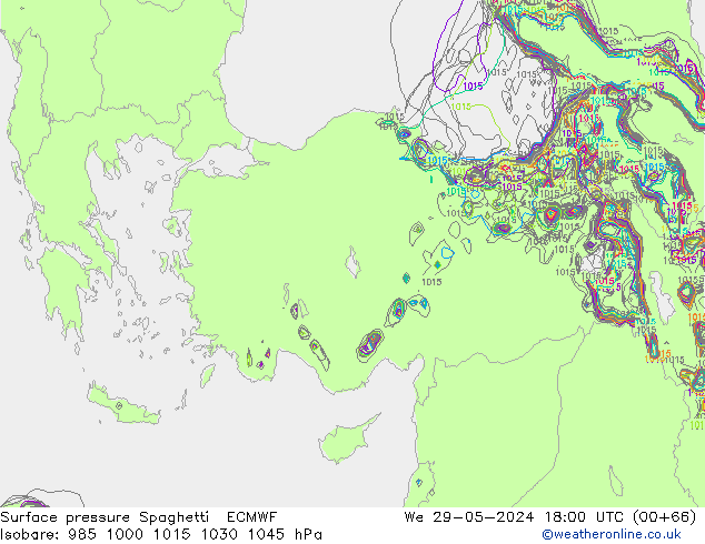 Surface pressure Spaghetti ECMWF We 29.05.2024 18 UTC