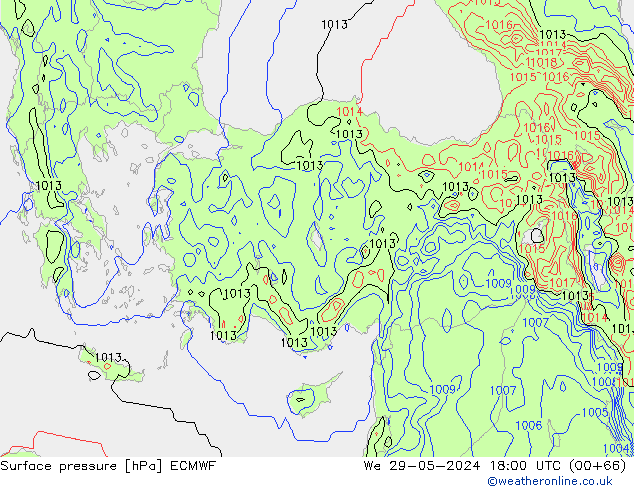 pressão do solo ECMWF Qua 29.05.2024 18 UTC