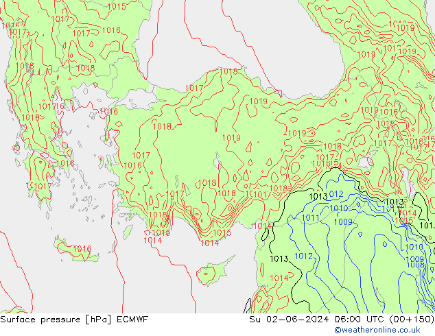 pressão do solo ECMWF Dom 02.06.2024 06 UTC
