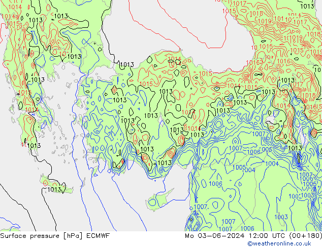 Atmosférický tlak ECMWF Po 03.06.2024 12 UTC