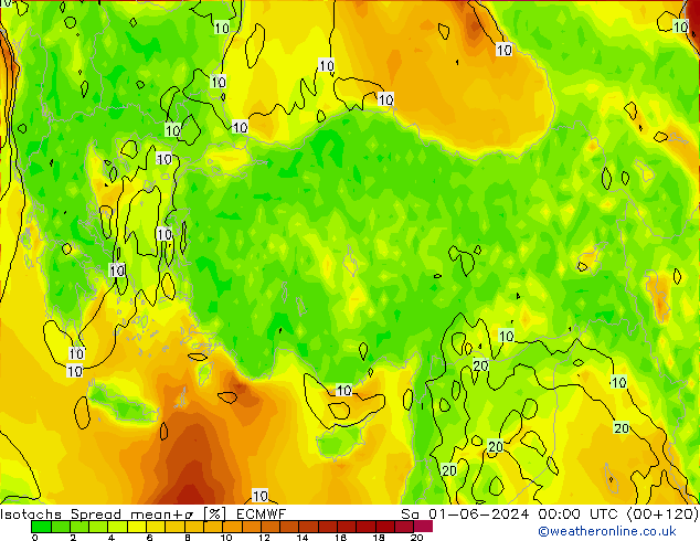 Isotaca Spread ECMWF sáb 01.06.2024 00 UTC