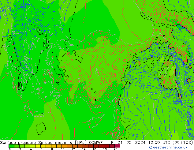 Bodendruck Spread ECMWF Fr 31.05.2024 12 UTC