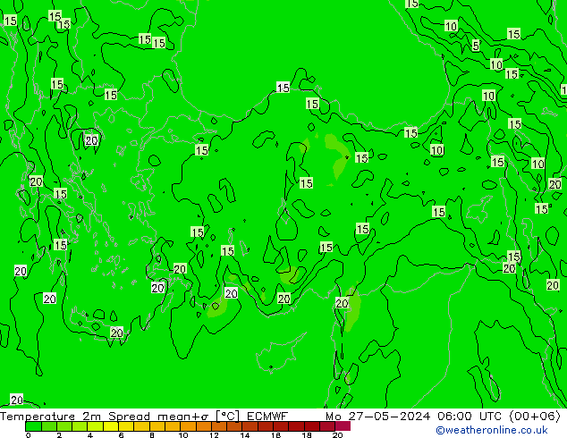 Temperatura 2m Spread ECMWF lun 27.05.2024 06 UTC