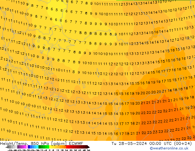 Height/Temp. 850 гПа ECMWF вт 28.05.2024 00 UTC