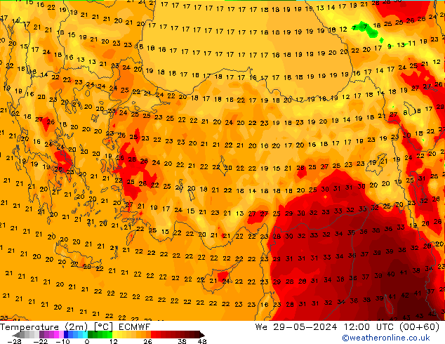 Temperatura (2m) ECMWF mer 29.05.2024 12 UTC