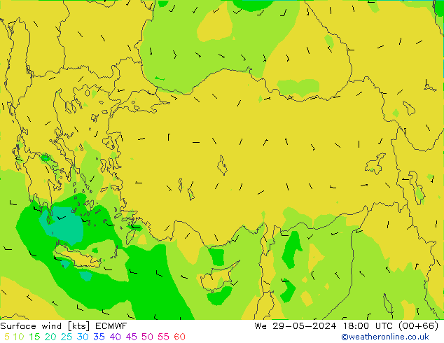 Surface wind ECMWF We 29.05.2024 18 UTC