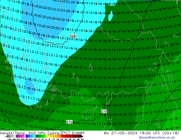 Height/Temp. 500 hPa ECMWF Po 27.05.2024 18 UTC