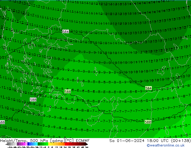 Height/Temp. 500 hPa ECMWF so. 01.06.2024 18 UTC