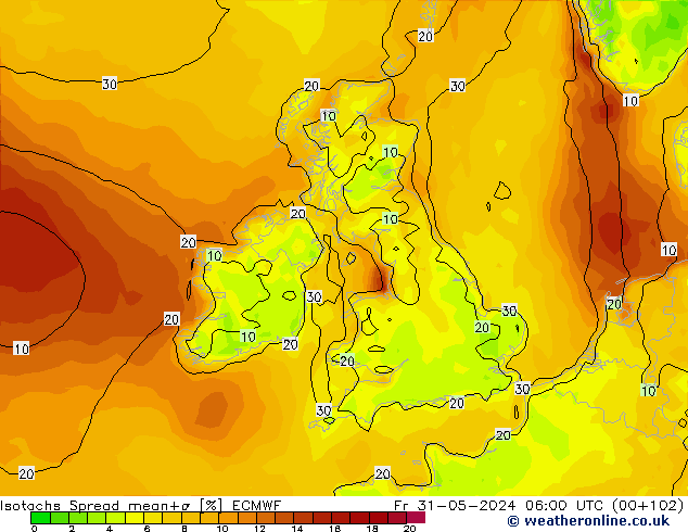 Isotachs Spread ECMWF ven 31.05.2024 06 UTC