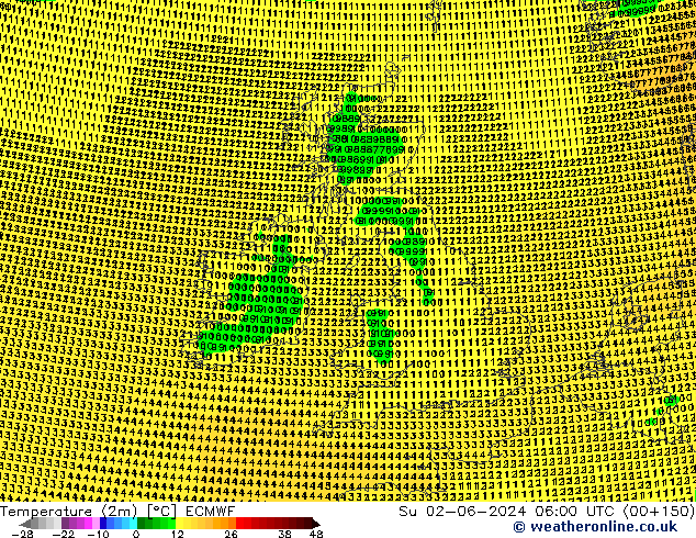 Temperaturkarte (2m) ECMWF So 02.06.2024 06 UTC