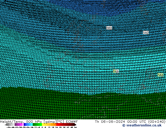 Height/Temp. 500 hPa ECMWF gio 06.06.2024 00 UTC