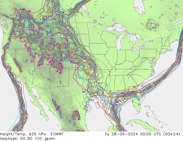 Height/Temp. 925 hPa ECMWF Di 28.05.2024 00 UTC