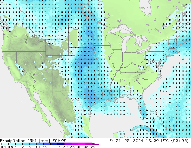 Precipitación (6h) ECMWF vie 31.05.2024 00 UTC