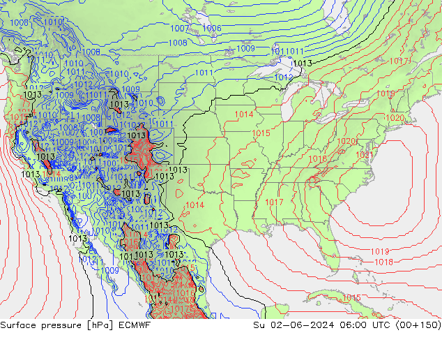 Atmosférický tlak ECMWF Ne 02.06.2024 06 UTC