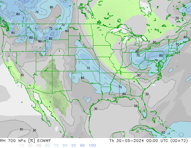 700 hPa Nispi Nem ECMWF Per 30.05.2024 00 UTC