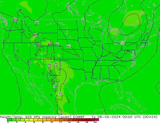 Height/Temp. 925 hPa ECMWF Tu 28.05.2024 00 UTC