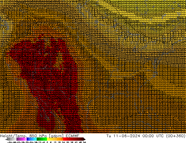 Height/Temp. 850 hPa ECMWF Út 11.06.2024 00 UTC