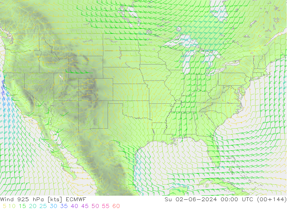 Wind 925 hPa ECMWF Su 02.06.2024 00 UTC