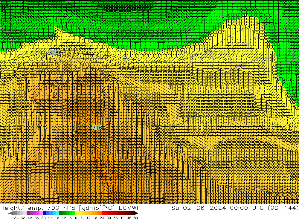 Hoogte/Temp. 700 hPa ECMWF zo 02.06.2024 00 UTC
