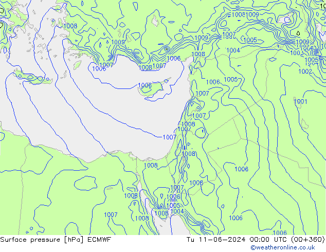 Surface pressure ECMWF Tu 11.06.2024 00 UTC