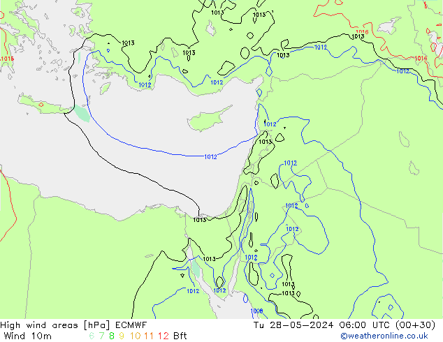 High wind areas ECMWF  28.05.2024 06 UTC