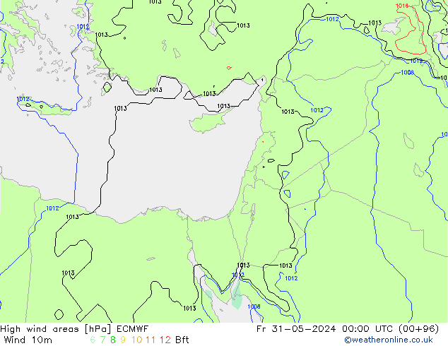 yüksek rüzgarlı alanlar ECMWF Cu 31.05.2024 00 UTC