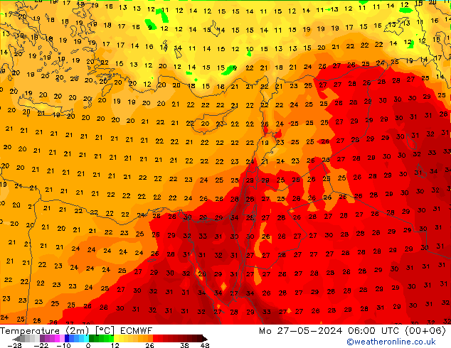 Temperature (2m) ECMWF Po 27.05.2024 06 UTC